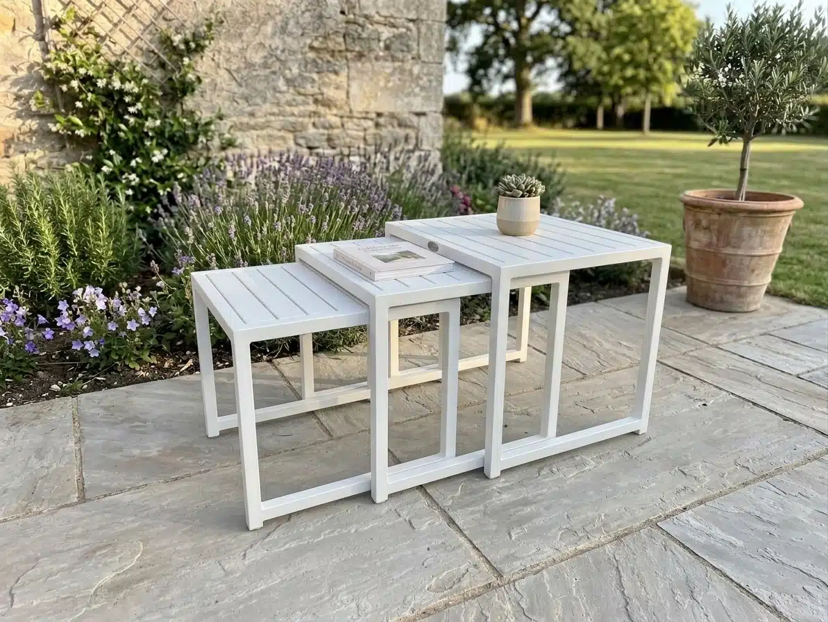 Set of 3 aluminum coffee tables